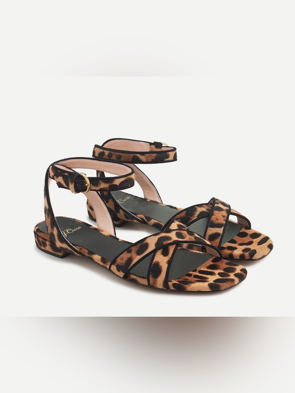 J.Crew Abbie Cross-Strap Sandal In Leopard Calf Hair-NIB-Tan/Black/-Size 8.5